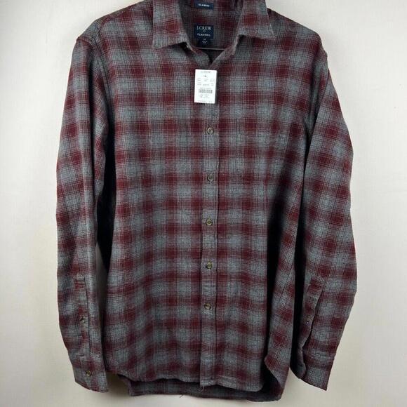 NWT J. Crew  Flannel Classic plaid Shirt Red Gray Men’s Medium BU178 - Picture 1 of 5